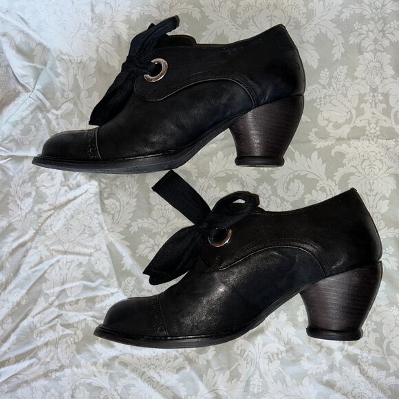 FLUEVOG EAST END TEMPLETON BLACK Single Eyelet Lace-Up Heeled Shoes - LIKE NEW - Picture 10 of 15